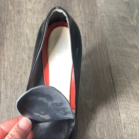 Stuart Weizman Patent Leather Peep Toe Pumps Black - Picture 8 of 8